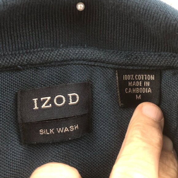 Izod Mens Polo Shirt Medium Navy Blue Silk Wash Short Sleeve Classic Casual - Picture 3 of 9